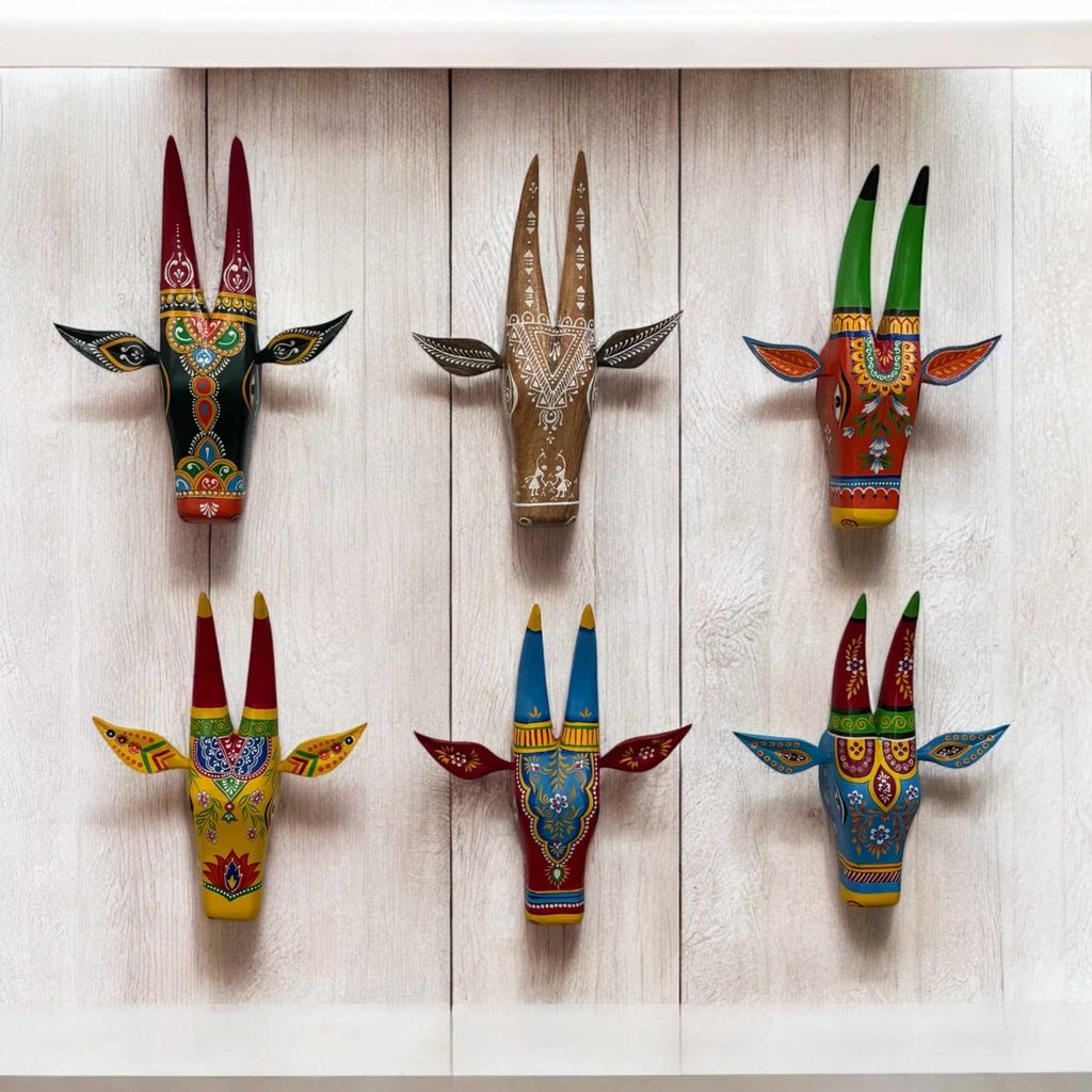 Hand-Painted Nandi Head Wall Sculpture – 6 Rustic Colours