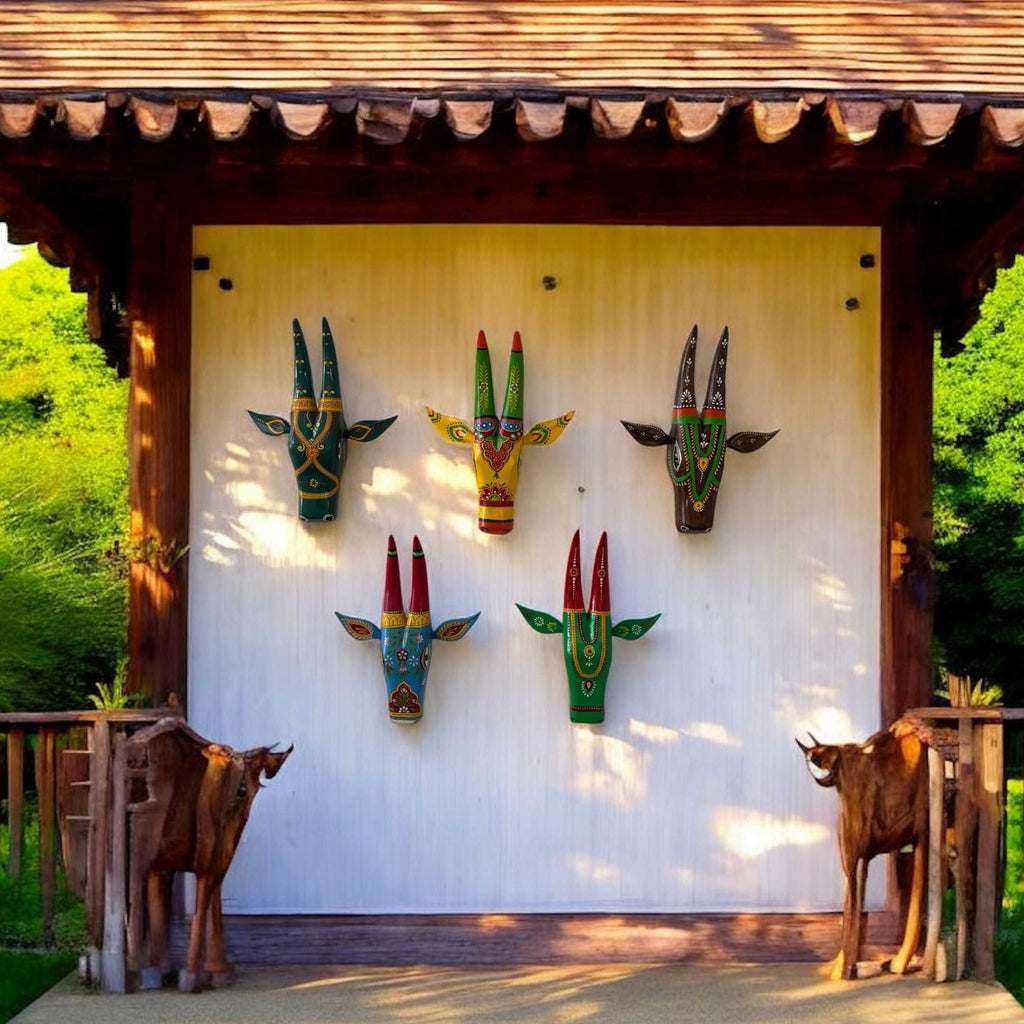 Wooden Nandi Cow Head Wall Hanging – 5 Earthy Colours