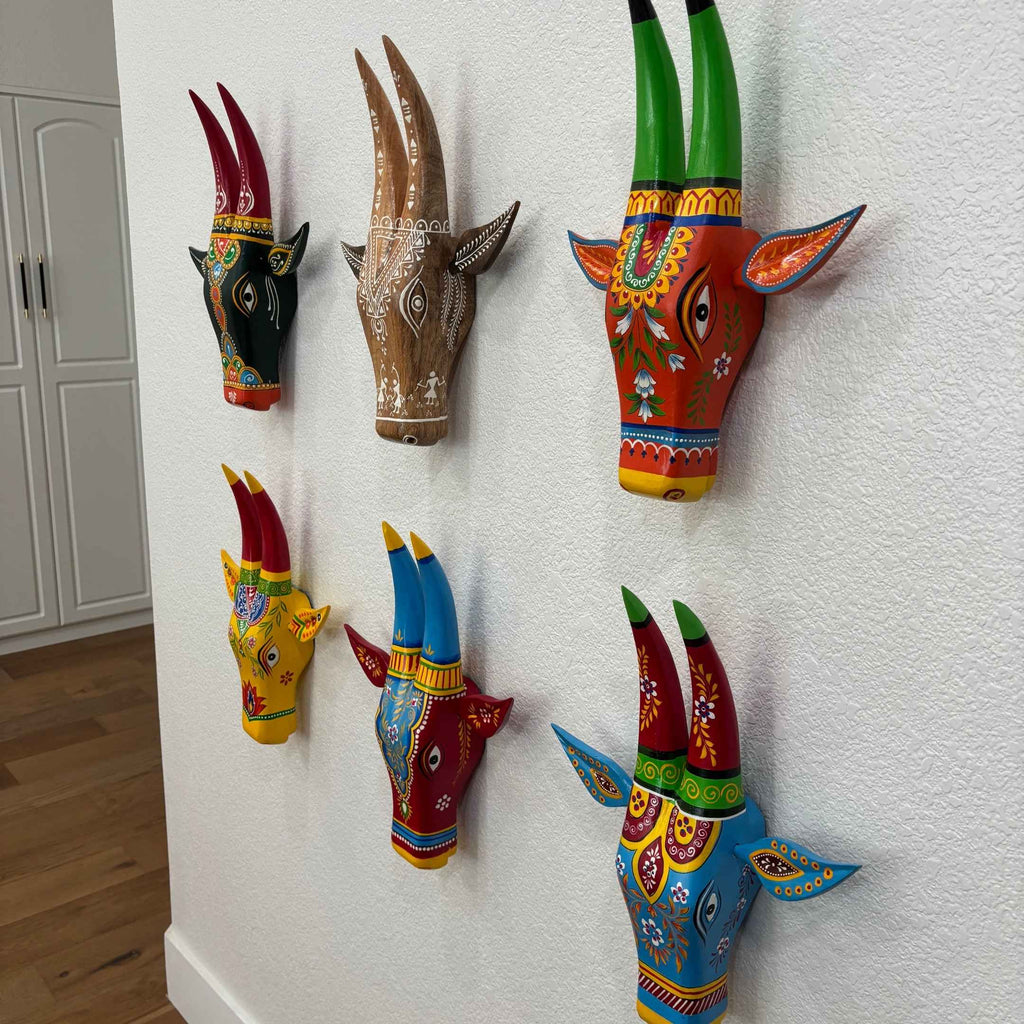 Hand-Painted Nandi Head Wall Sculpture – 6 Rustic Colours