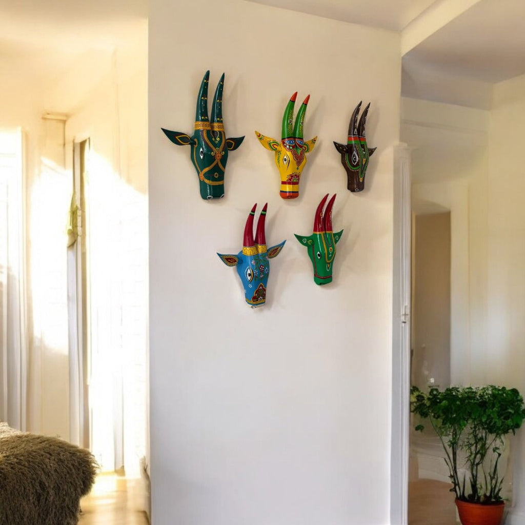 Wooden Nandi Cow Head Wall Hanging – 5 Earthy Colours