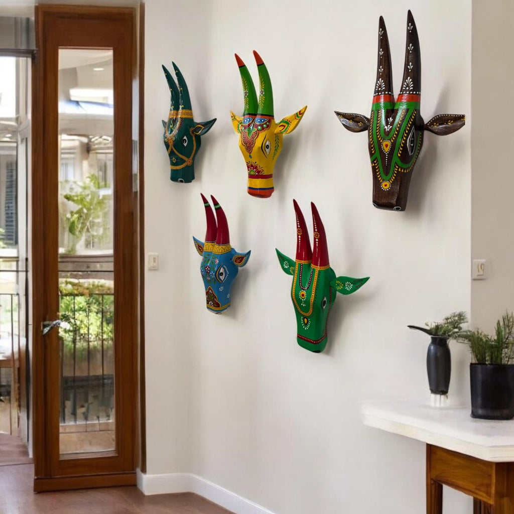 Wooden Nandi Cow Head Wall Hanging – 5 Earthy Colours