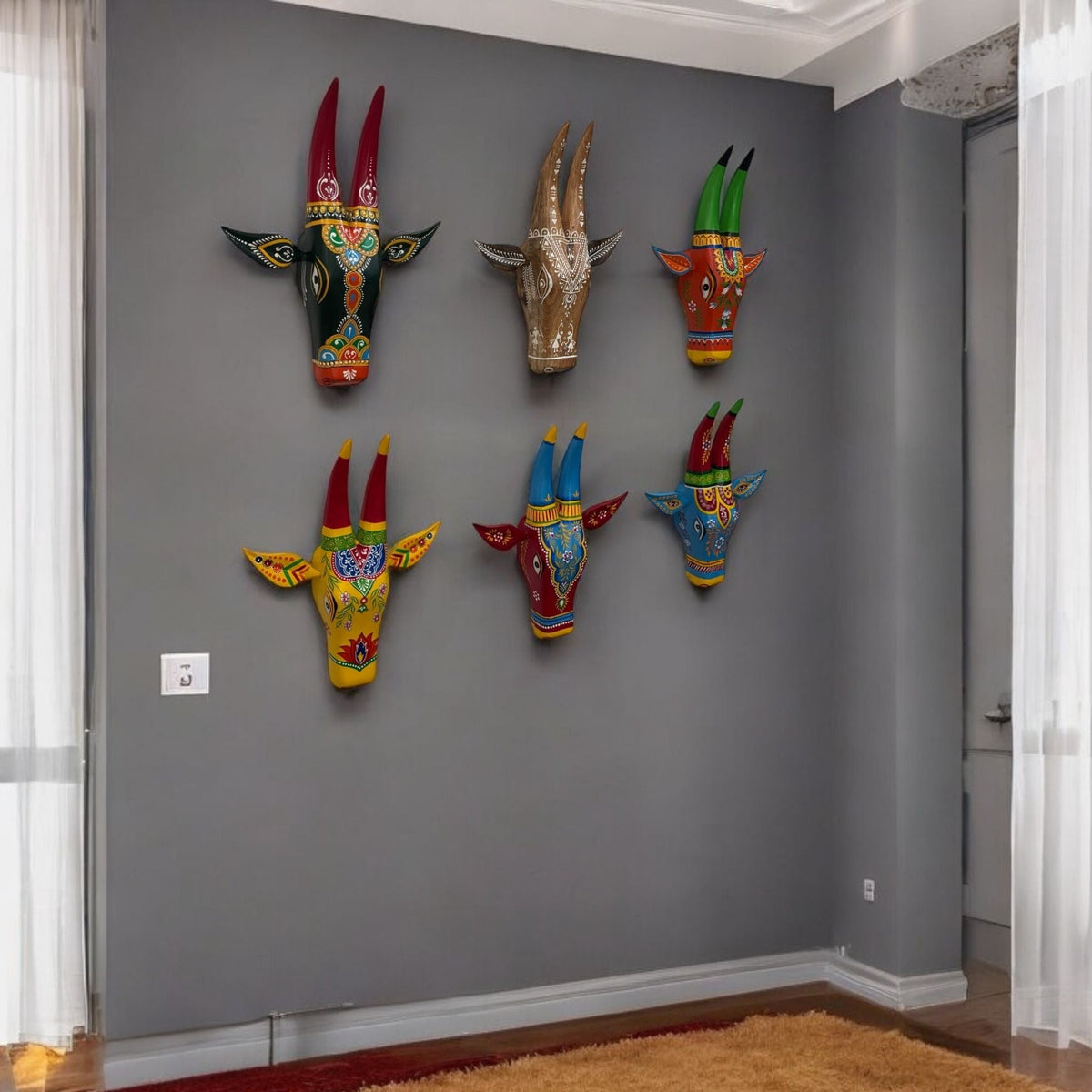 Hand-Painted Nandi Head Wall Sculpture – 6 Rustic Colours