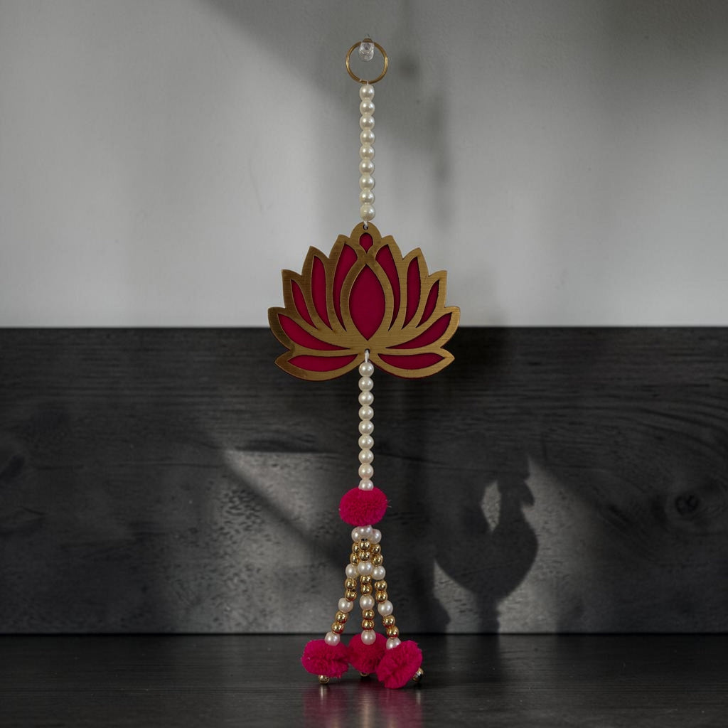Lotus and Diya Dangler Strings Set of 10 - MDF Pearl Hangings