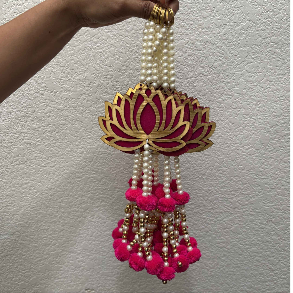 Lotus and Diya Dangler Strings Set of 10 - MDF Pearl Hangings