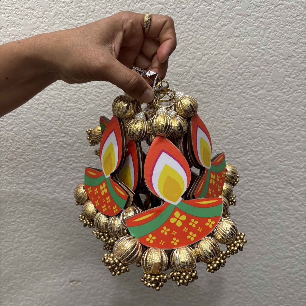 Lotus and Diya Dangler Strings Set of 10 - MDF Pearl Hangings