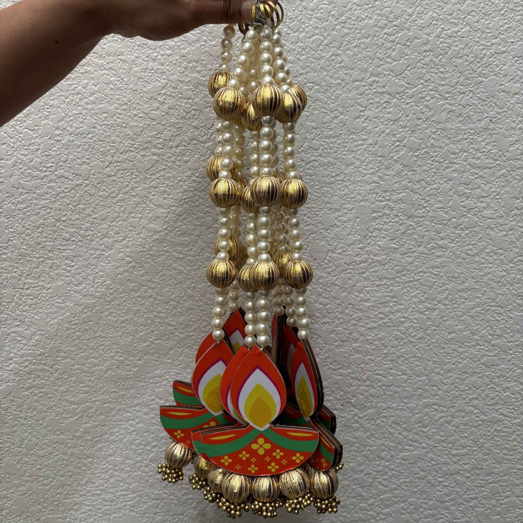 Lotus and Diya Dangler Strings Set of 10 - MDF Pearl Hangings