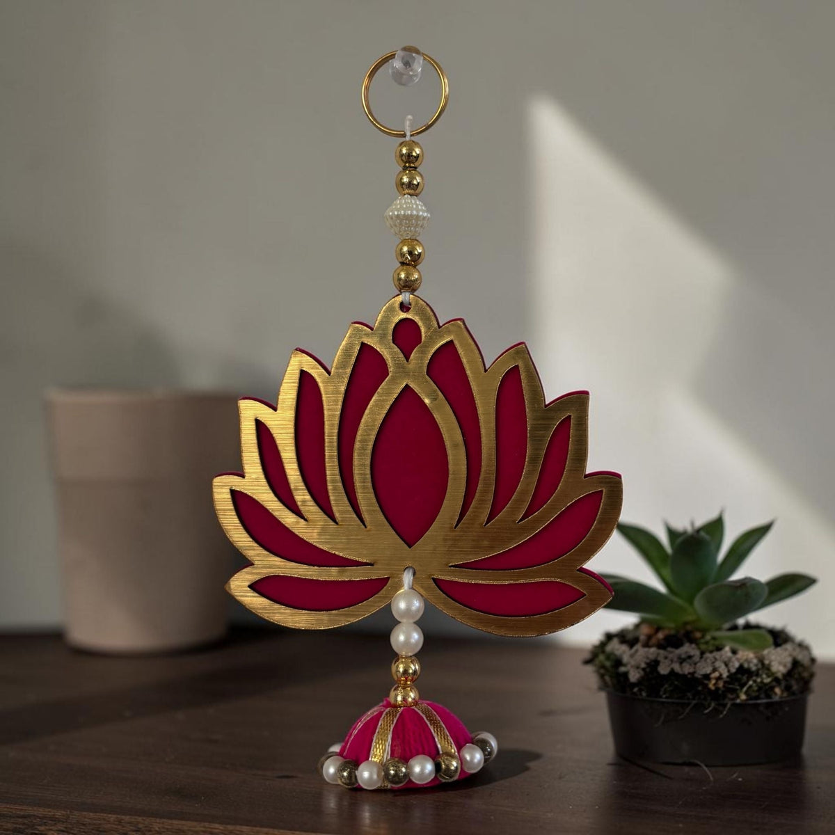 Lotus and Diya Dangler Strings Set of 10 - MDF Pearl Hangings