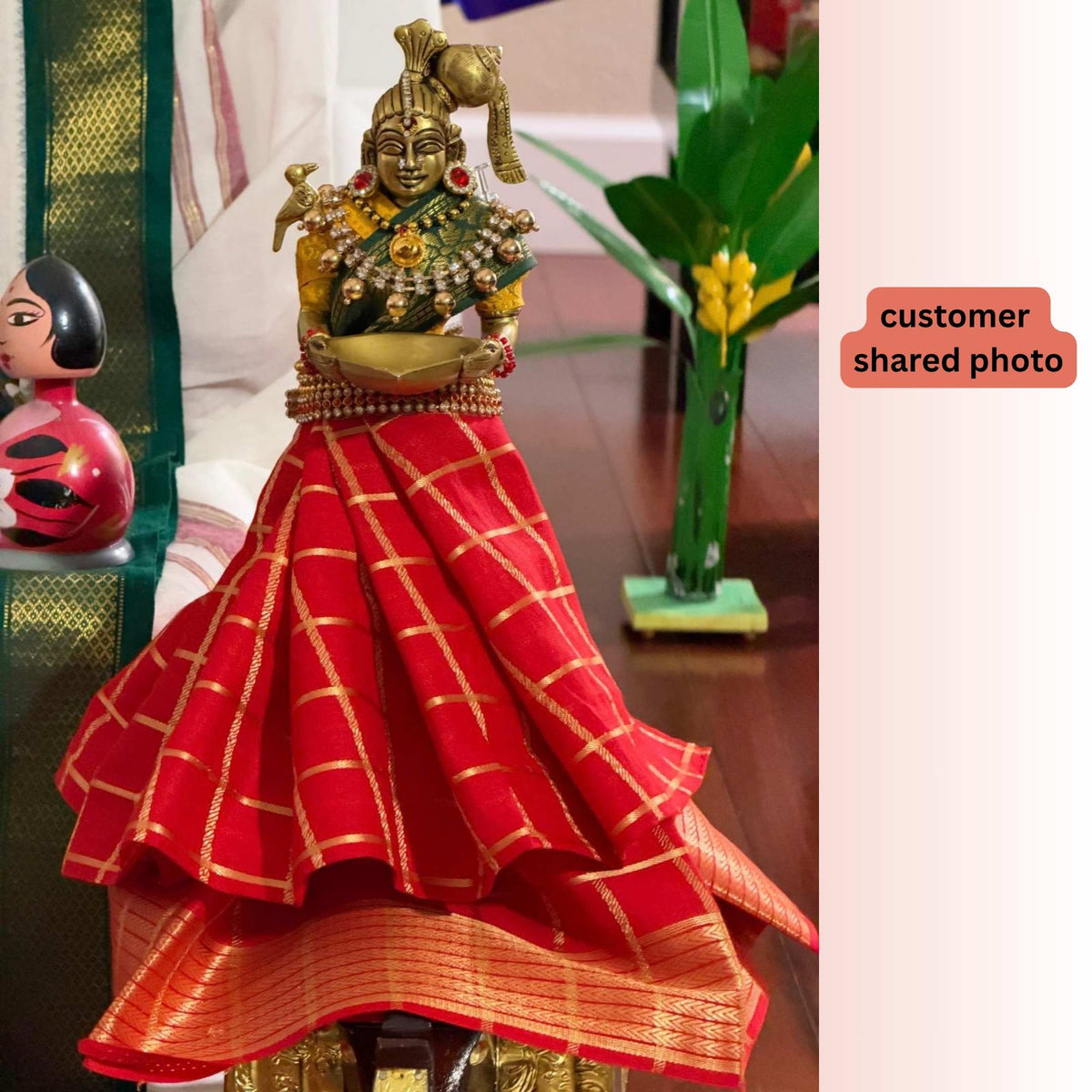 Deep Lakshmi Brass Oil Lamp - 11in Paavai Vilakku, Single or Set of 2