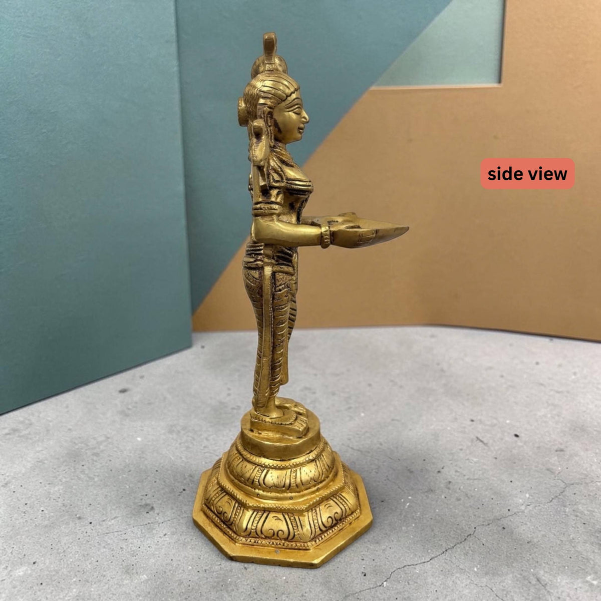 Deep Lakshmi Brass Oil Lamp - 11in Paavai Vilakku, Single or Set of 2