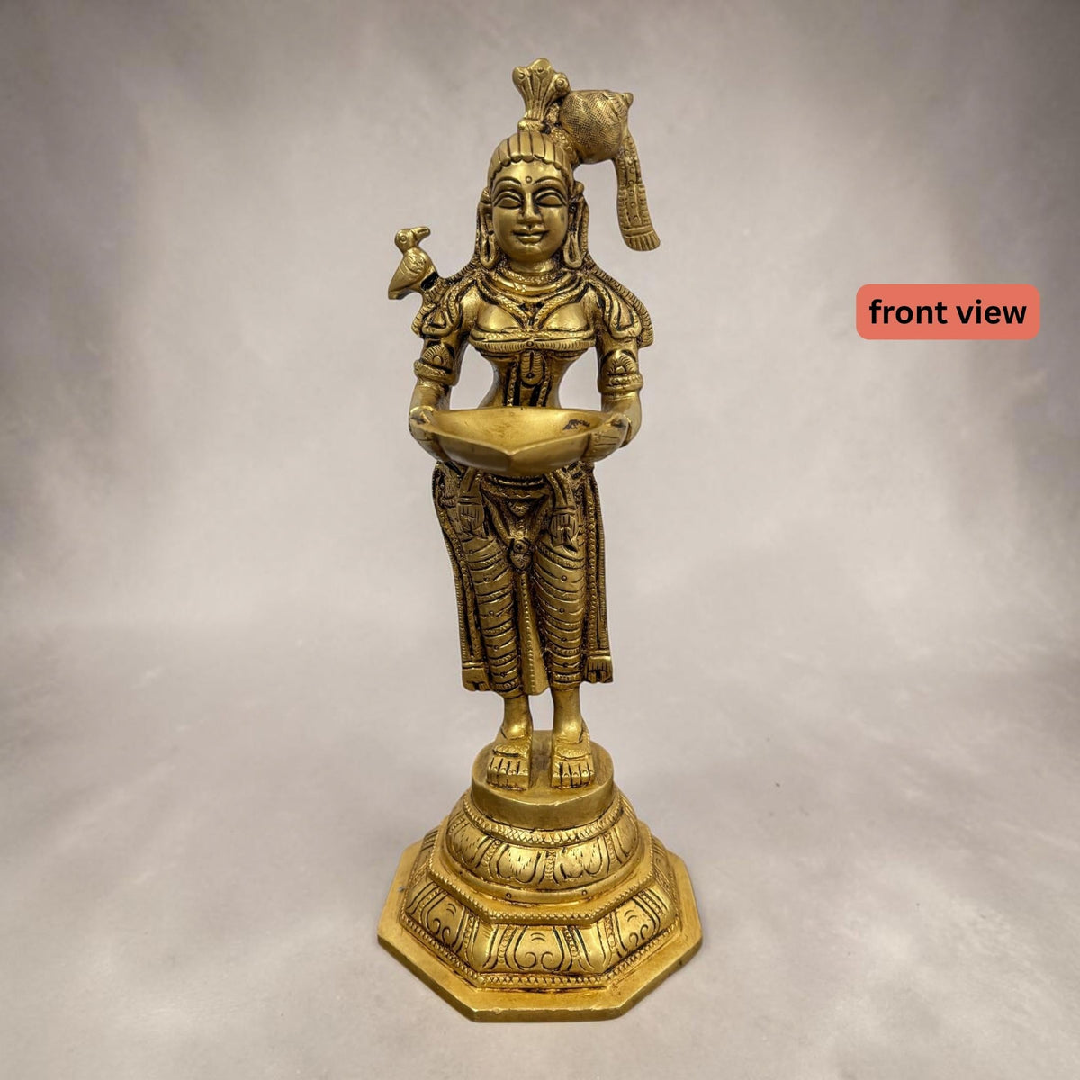 Deep Lakshmi Brass Oil Lamp - 11in Paavai Vilakku, Single or Set of 2