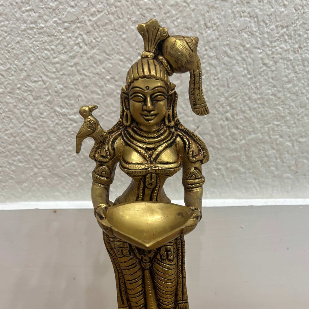 Deep Lakshmi Brass Oil Lamp - 11in Paavai Vilakku, Single or Set of 2