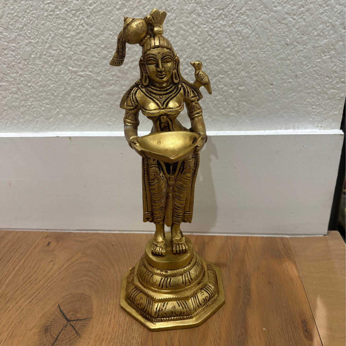 Deep Lakshmi Brass Oil Lamp - 11in Paavai Vilakku, Single or Set of 2
