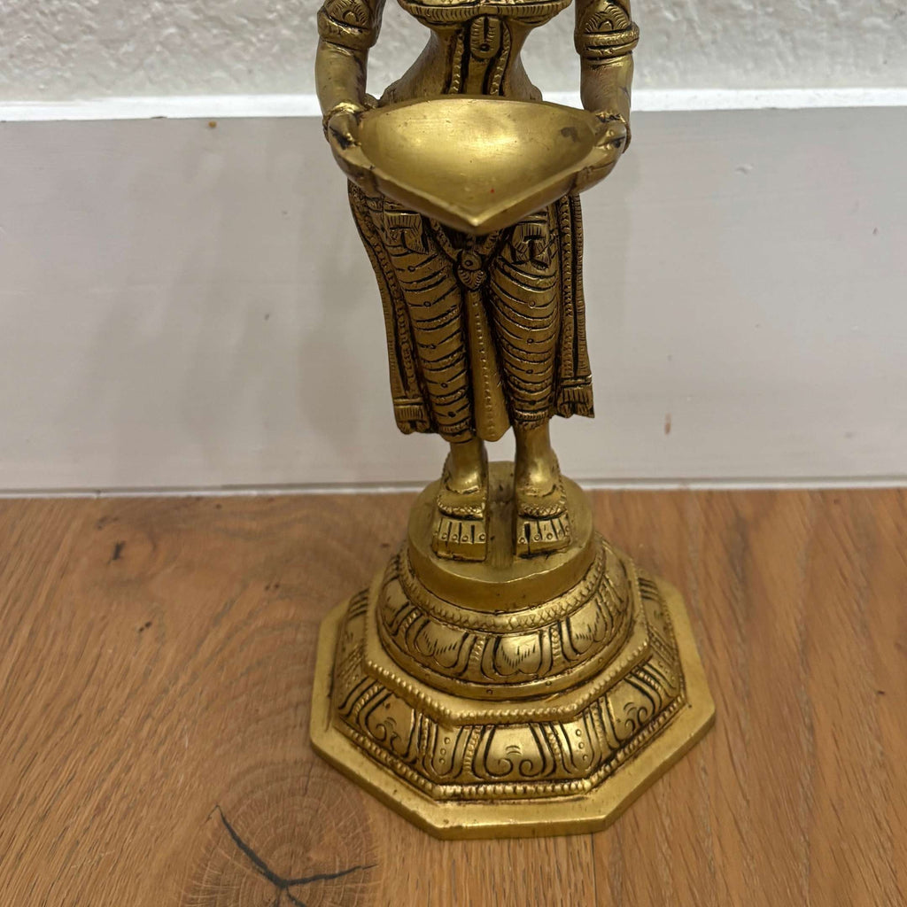 Deep Lakshmi Brass Oil Lamp - 11in Paavai Vilakku, Single or Set of 2