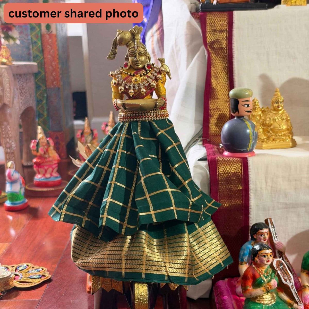 Deep Lakshmi Brass Oil Lamp - 11in Paavai Vilakku, Single or Set of 2