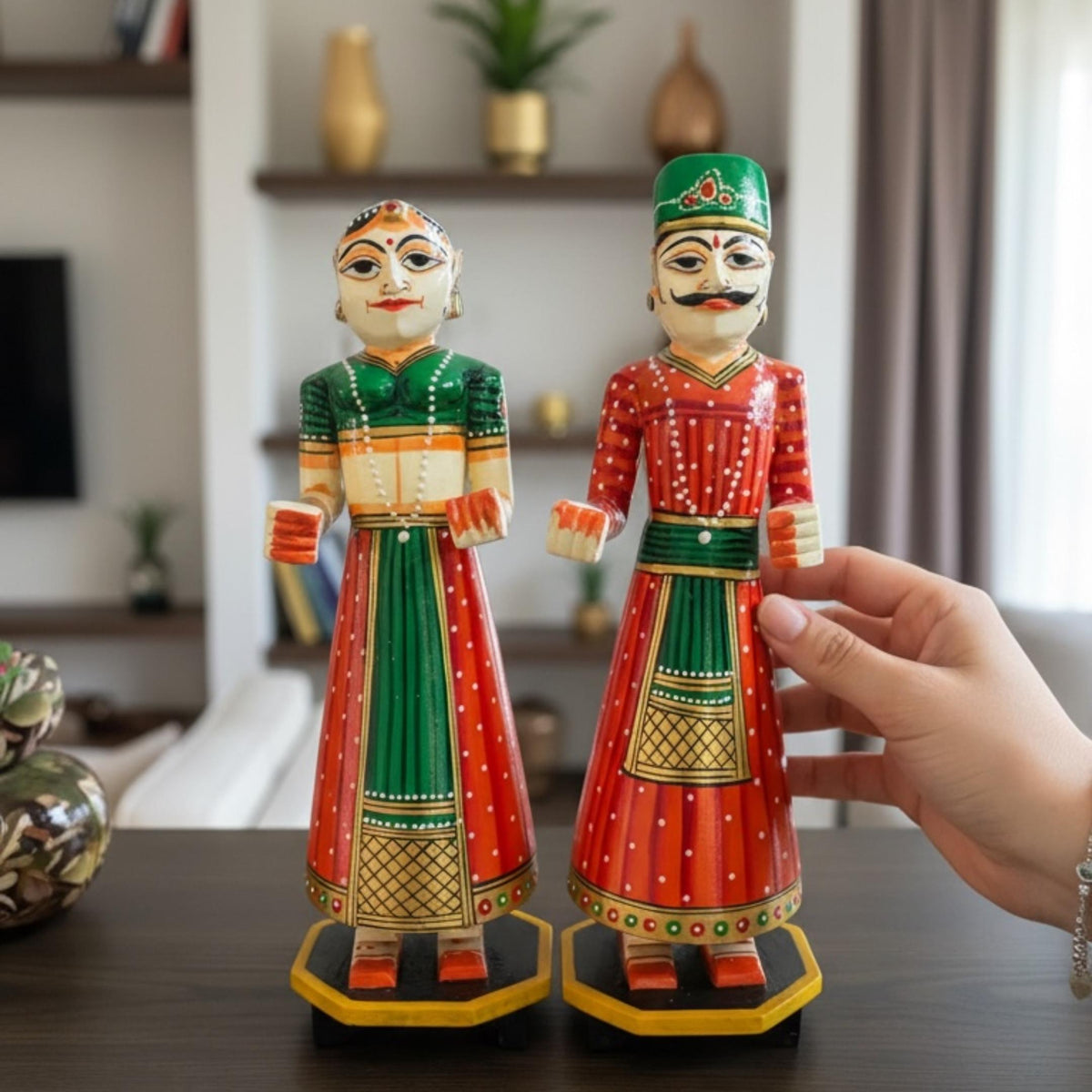 Isar Gangaur Dolls - Hand-Painted Wooden Pair, 6 Colours
