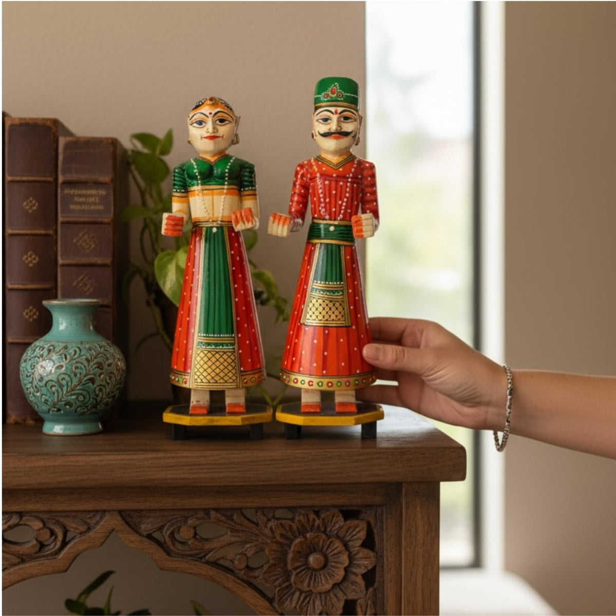 Isar Gangaur Dolls - Hand-Painted Wooden Pair, 6 Colours