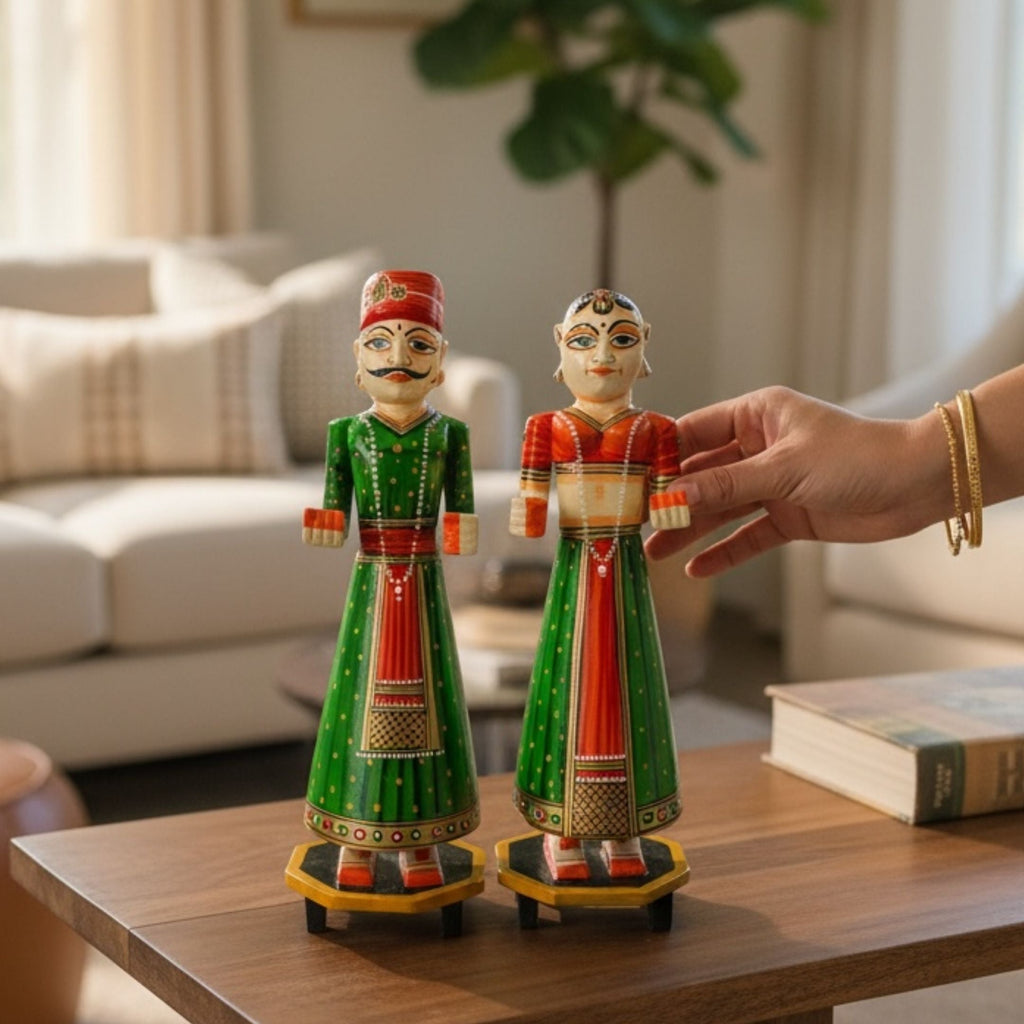 Isar Gangaur Dolls - Hand-Painted Wooden Pair, 6 Colours