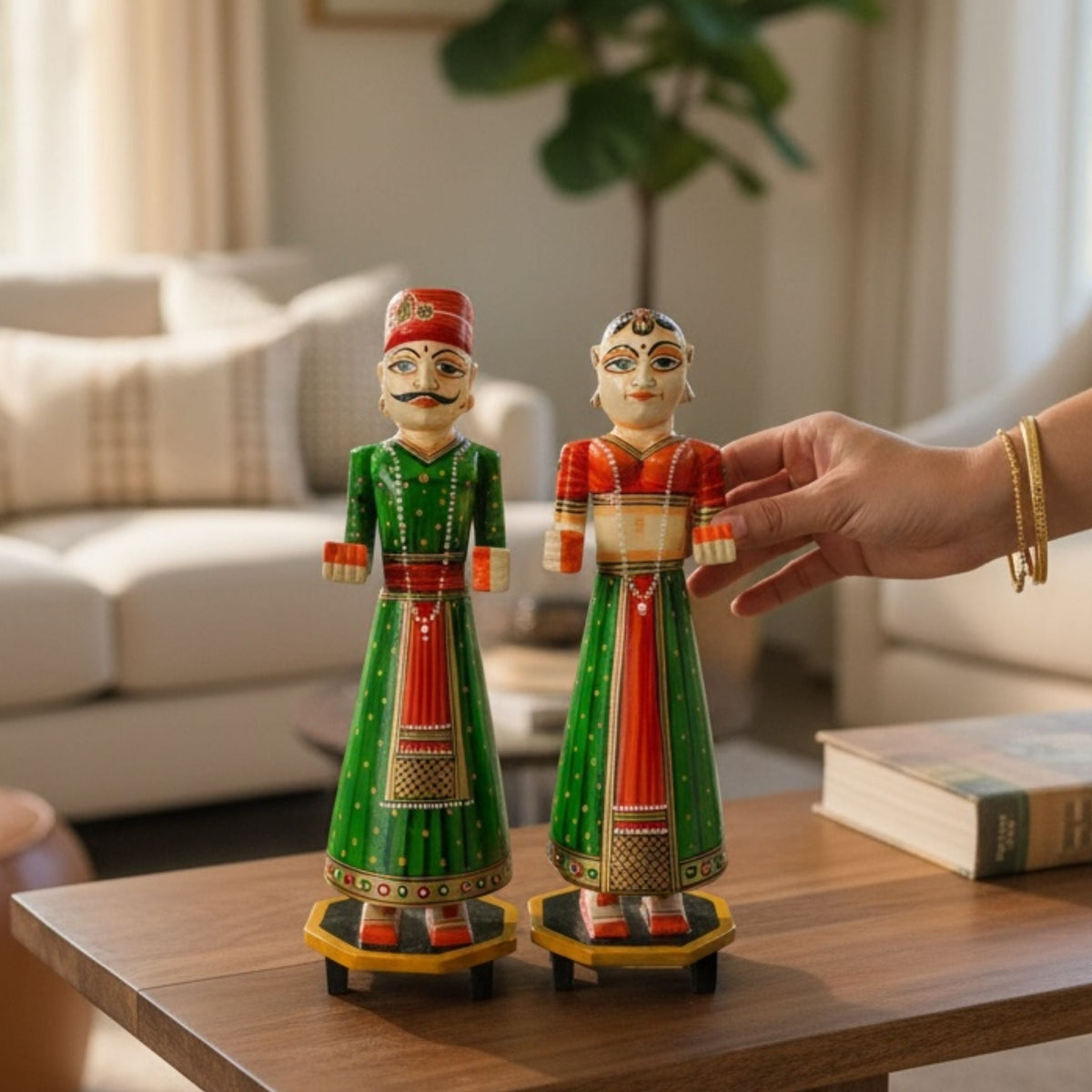 Isar Gangaur Dolls - Hand-Painted Wooden Pair, 6 Colours