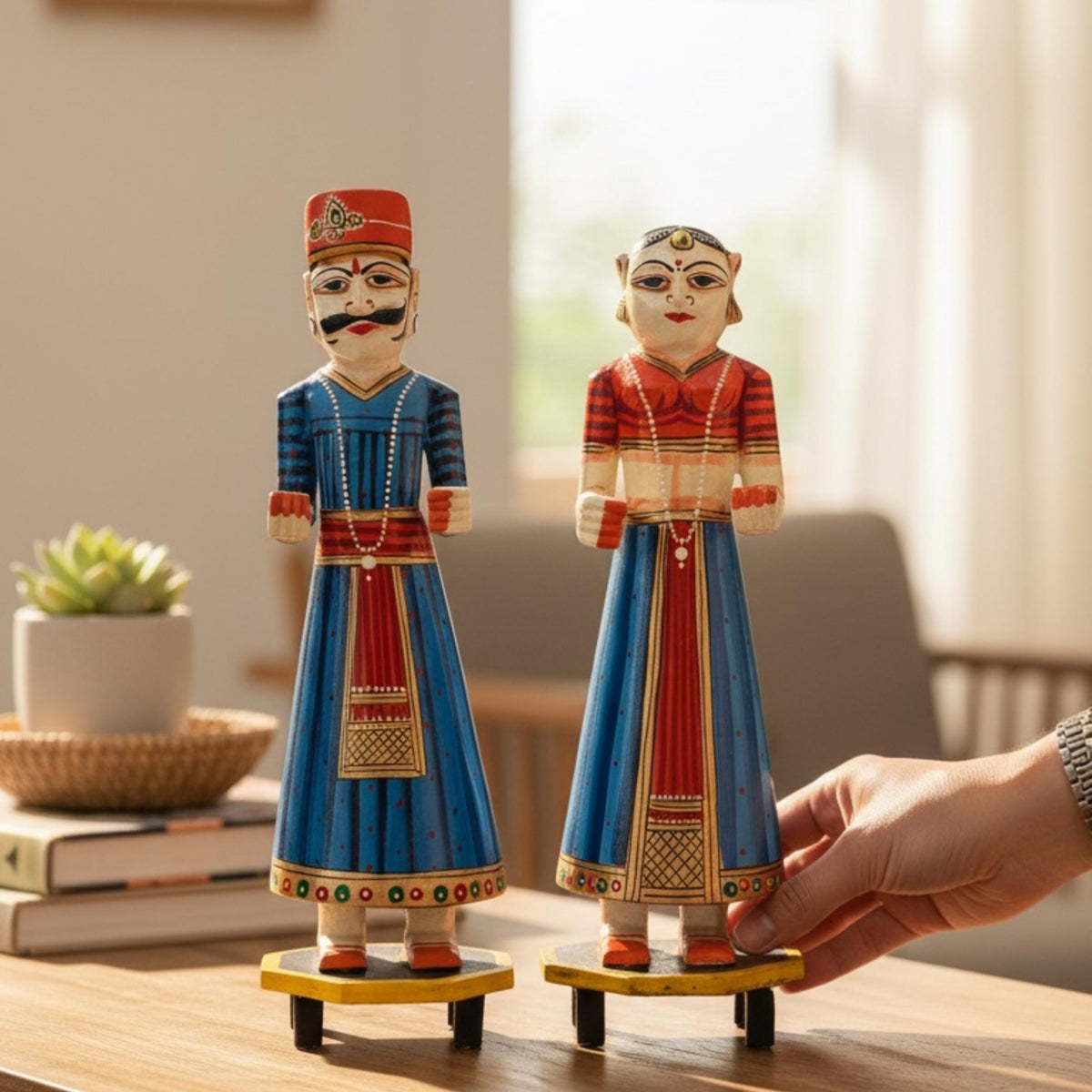 Isar Gangaur Dolls - Hand-Painted Wooden Pair, 6 Colours