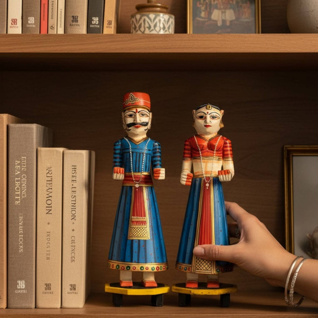 Isar Gangaur Dolls - Hand-Painted Wooden Pair, 6 Colours