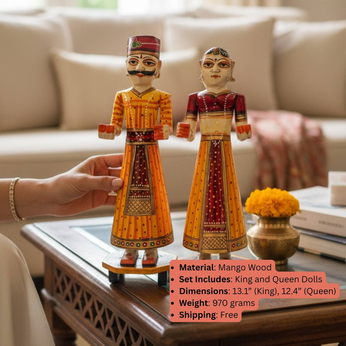 Isar Gangaur Dolls - Hand-Painted Wooden Pair, 6 Colours