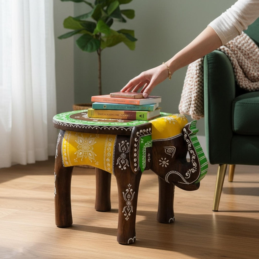 Elephant Stool Side Table - Dark Brown Wood, 4 Designs