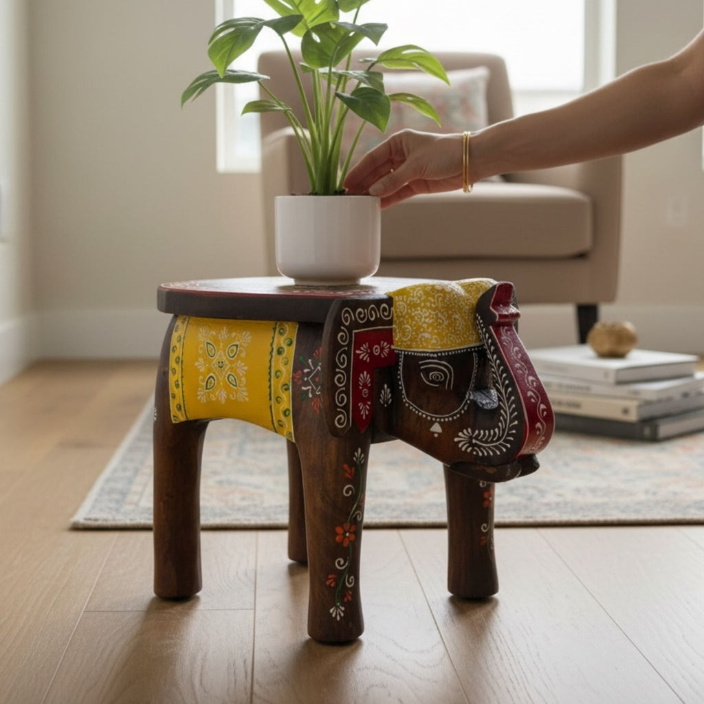 Elephant Stool Side Table - Dark Brown Wood, 4 Designs