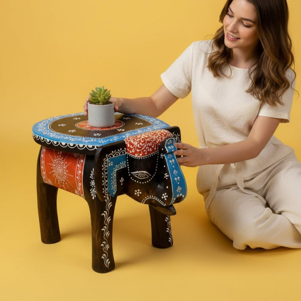 Elephant Stool Side Table - Dark Brown Wood, 4 Designs