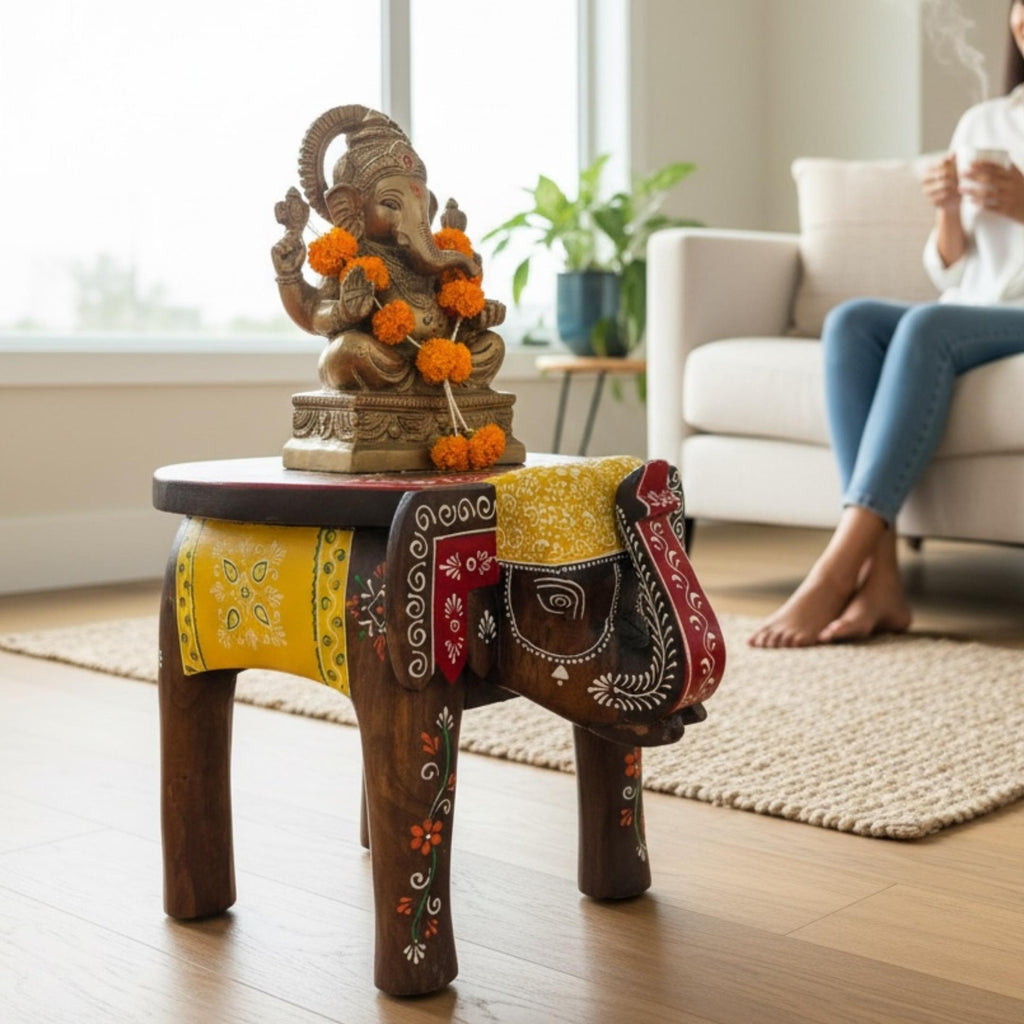 Elephant Stool Side Table - Dark Brown Wood, 4 Designs