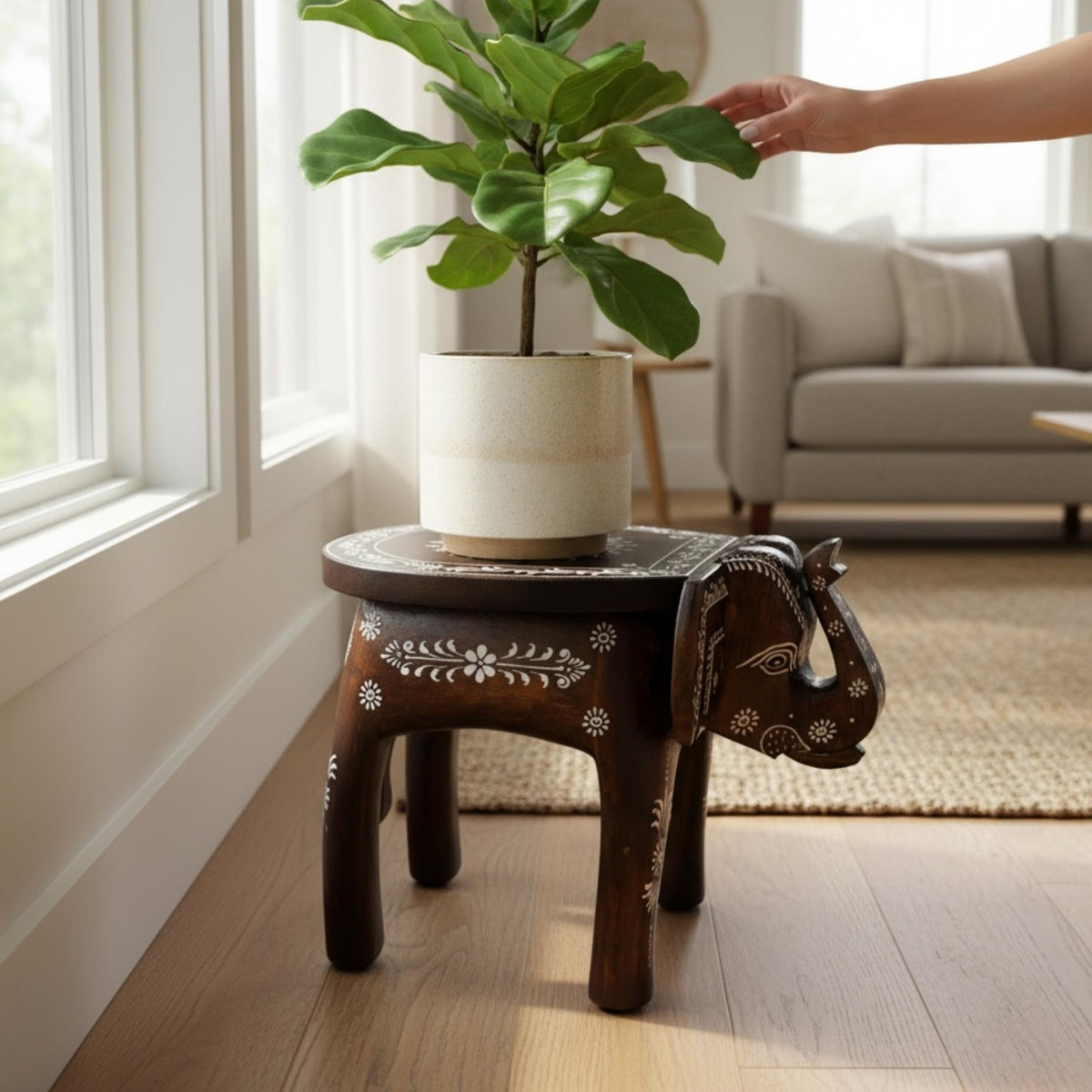 Elephant Stool Side Table - Dark Brown Wood, 4 Designs