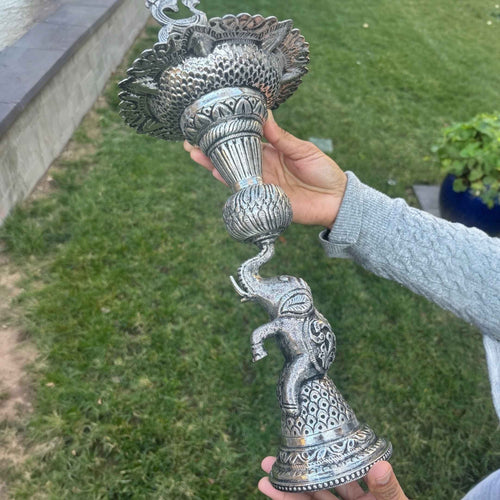 16-Inch Elephant Design Samai Oil Lamps (Pair)