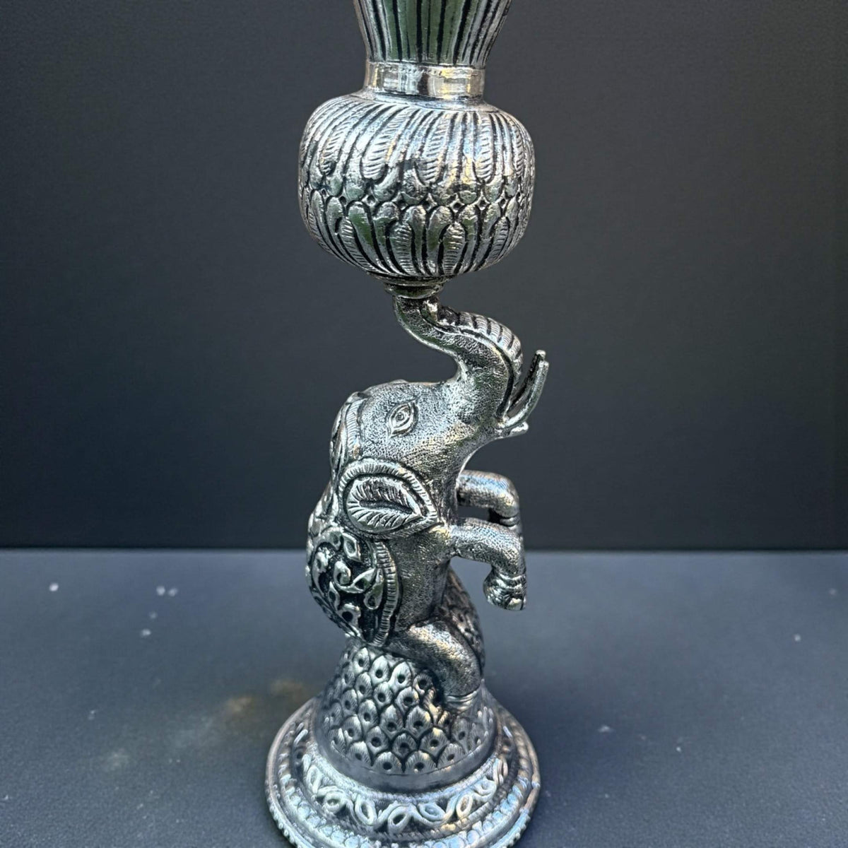 16-Inch Elephant Design Samai Oil Lamps (Pair)