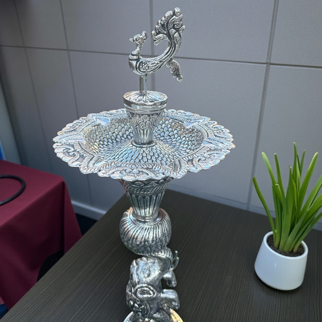 16-Inch Elephant Design Samai Oil Lamps (Pair)
