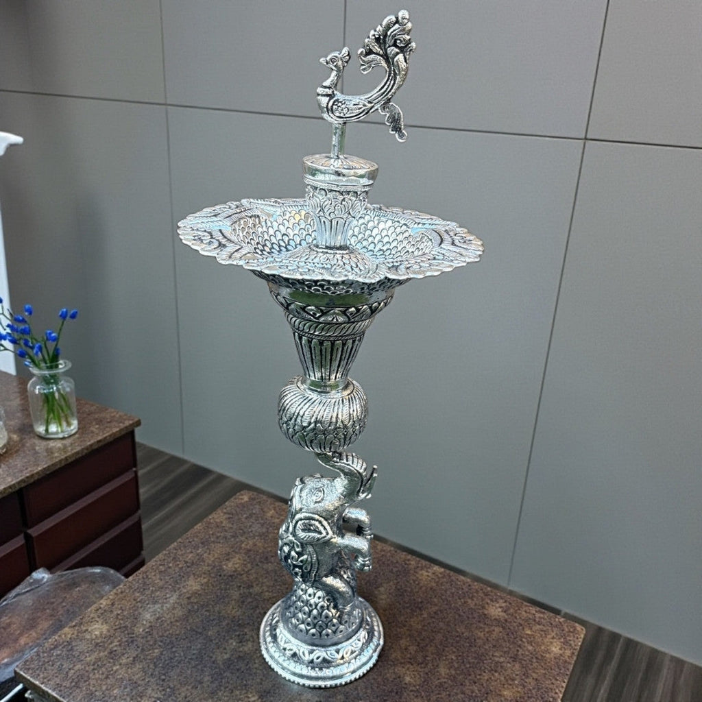 16-Inch Elephant Design Samai Oil Lamps (Pair)