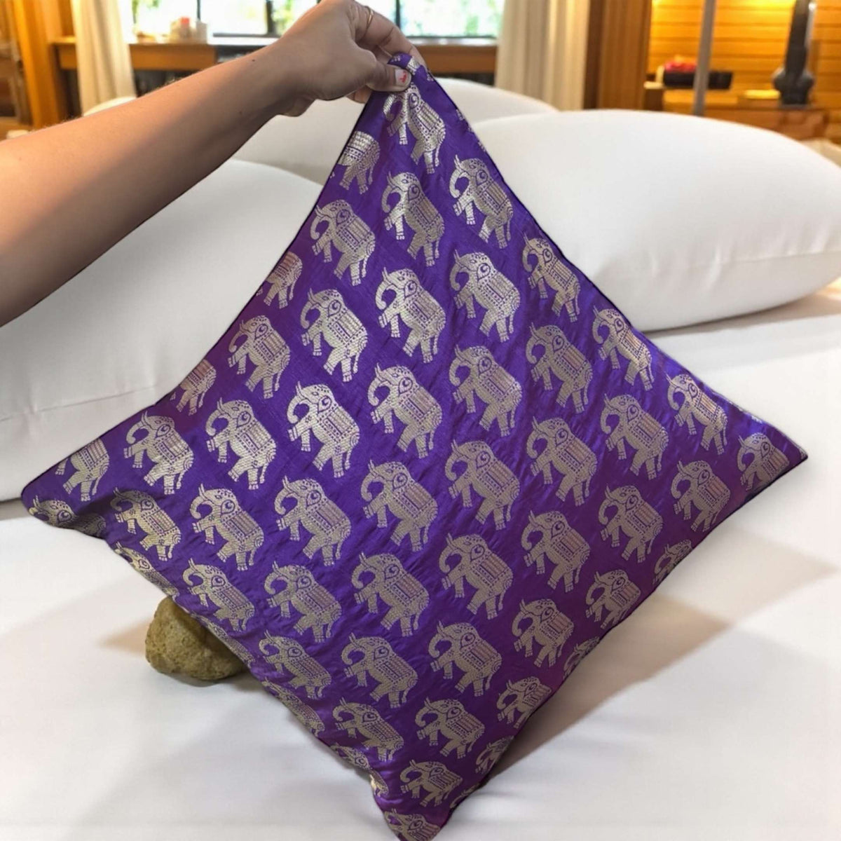 Elephant Cushion Covers - Set of 5, 16x16 Silk Pillow Covers