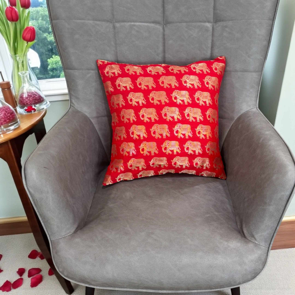 Elephant Cushion Covers - Set of 5, 16x16 Silk Pillow Covers
