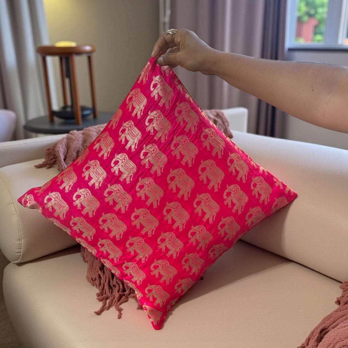 Elephant Cushion Covers - Set of 5, 16x16 Silk Pillow Covers