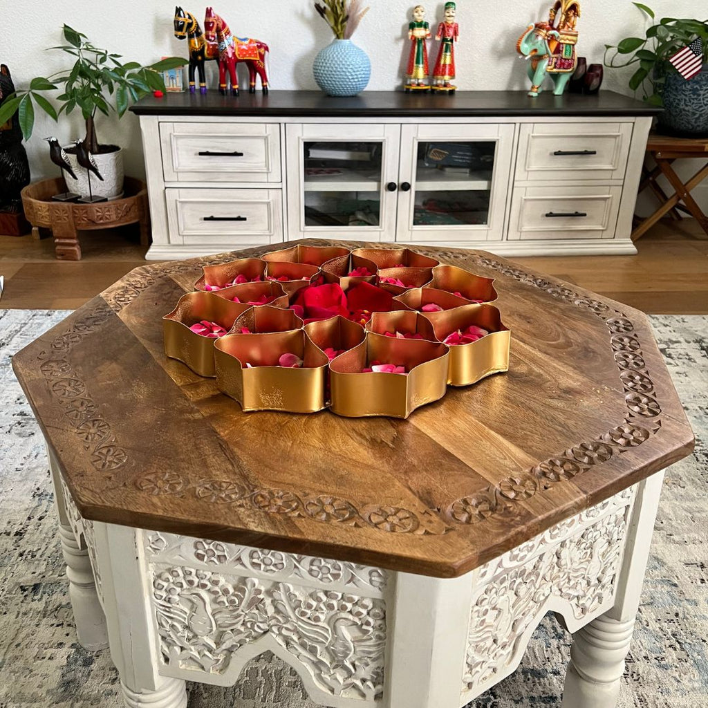 18-Inch Gold Lotus Urli Tray – 17 Compartments