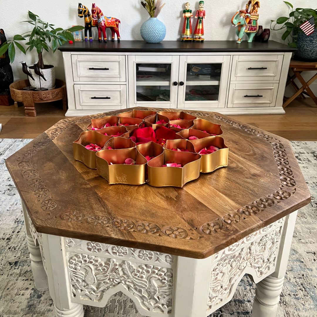 18-Inch Gold Lotus Urli Tray – 17 Compartments
