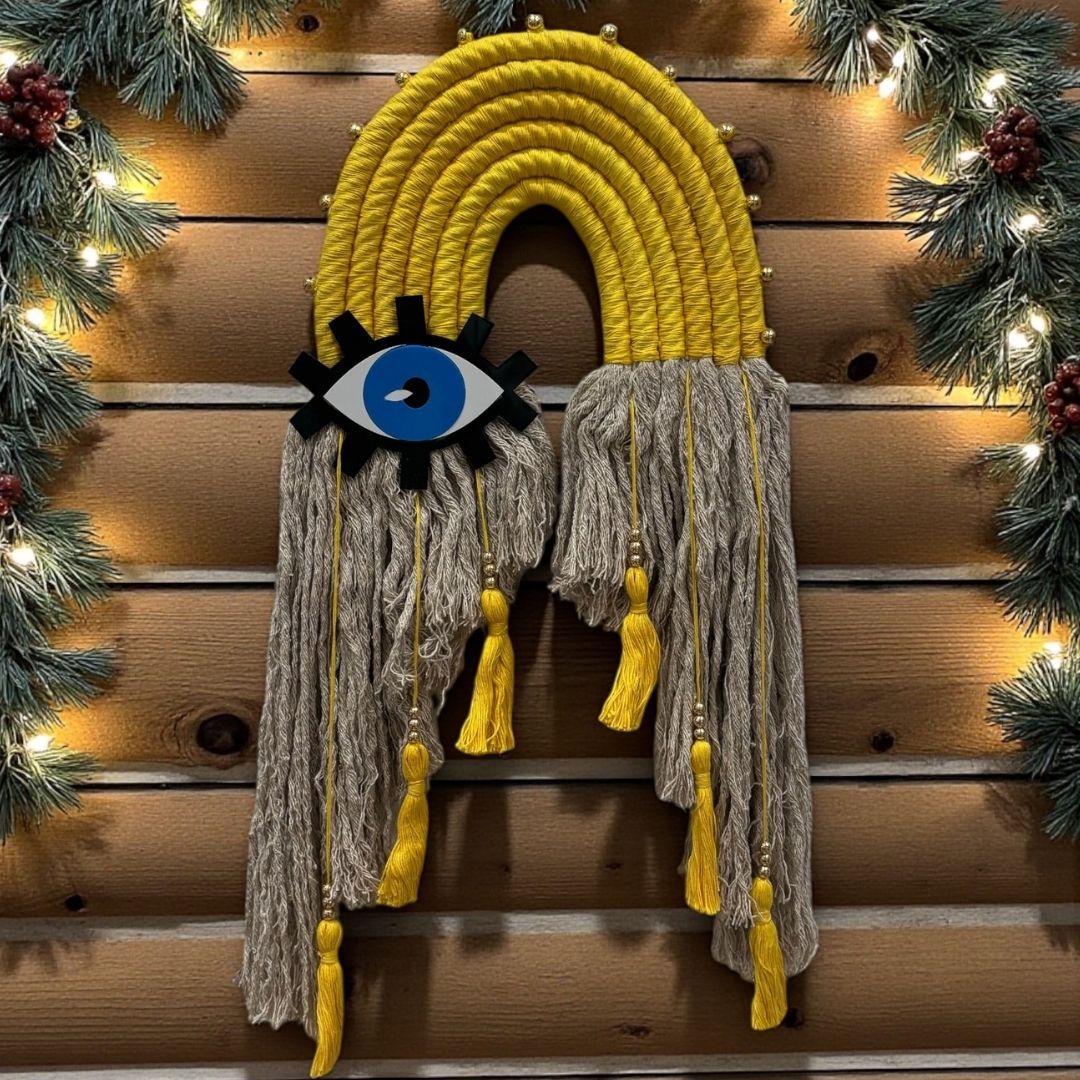 Evil Eye Wall Hanging - Cotton Rope Nazar Charm, 24-Inch