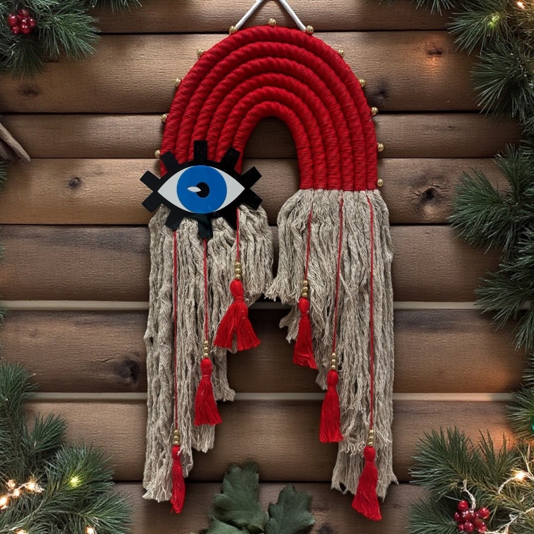 Evil Eye Wall Hanging - Cotton Rope Nazar Charm, 24-Inch