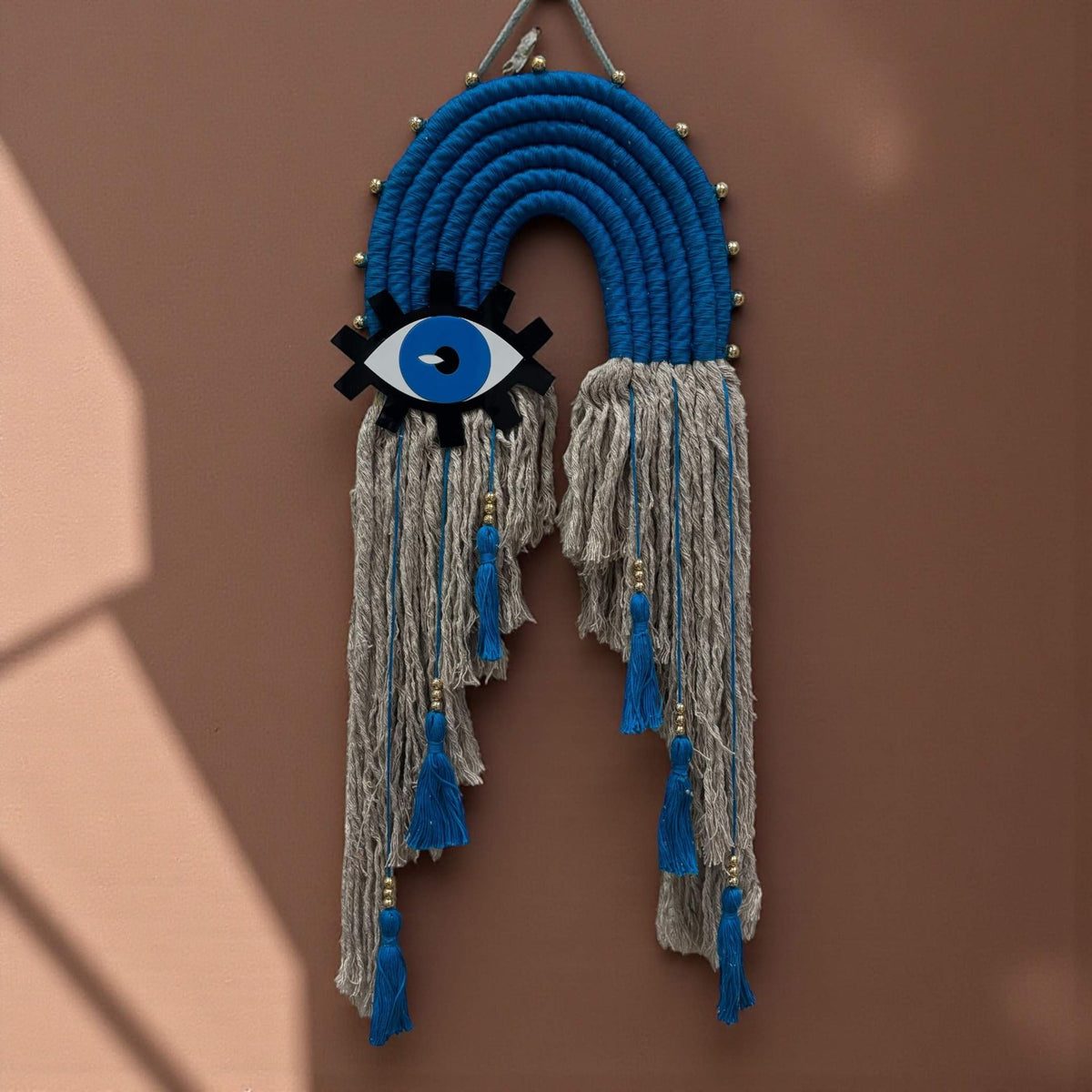 Evil Eye Wall Hanging - Cotton Rope Nazar Charm, 24-Inch