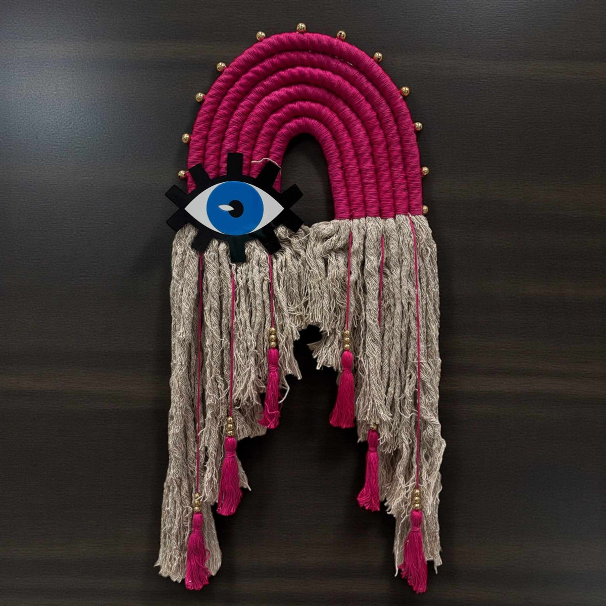 Evil Eye Wall Hanging - Cotton Rope Nazar Charm, 24-Inch