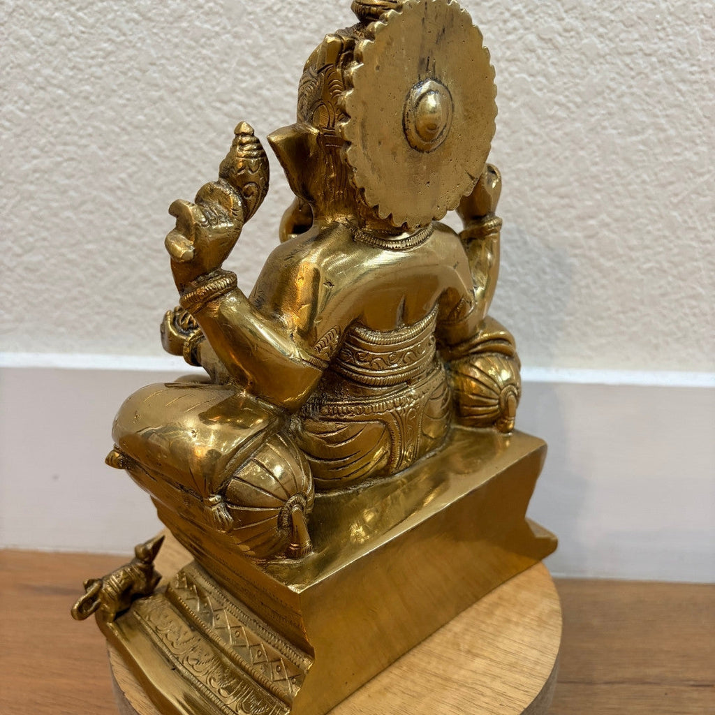 9.5in Brass Ganesha Statue - Antique Gold Ganpati Idol