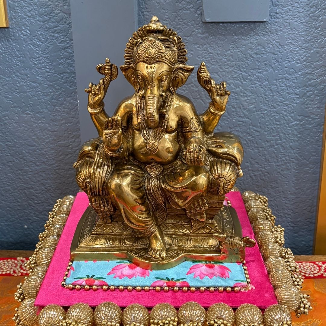 9.5in Brass Ganesha Statue - Antique Gold Ganpati Idol
