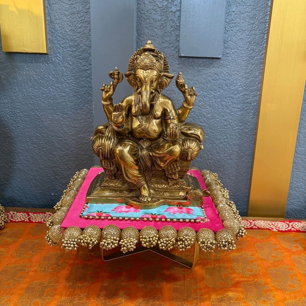 9.5in Brass Ganesha Statue - Antique Gold Ganpati Idol