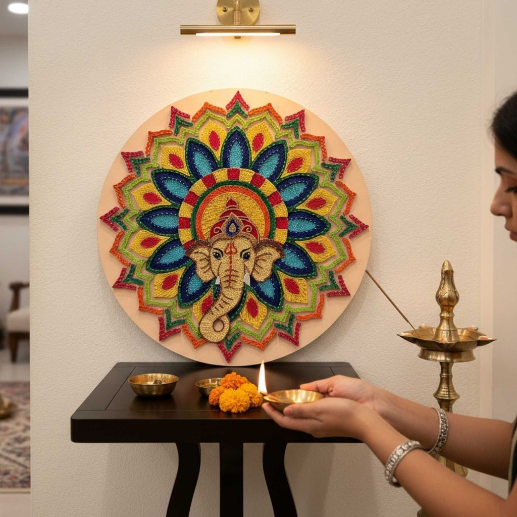 30-Inch Ganesha String Art - Handmade Nail and Thread Wall Art