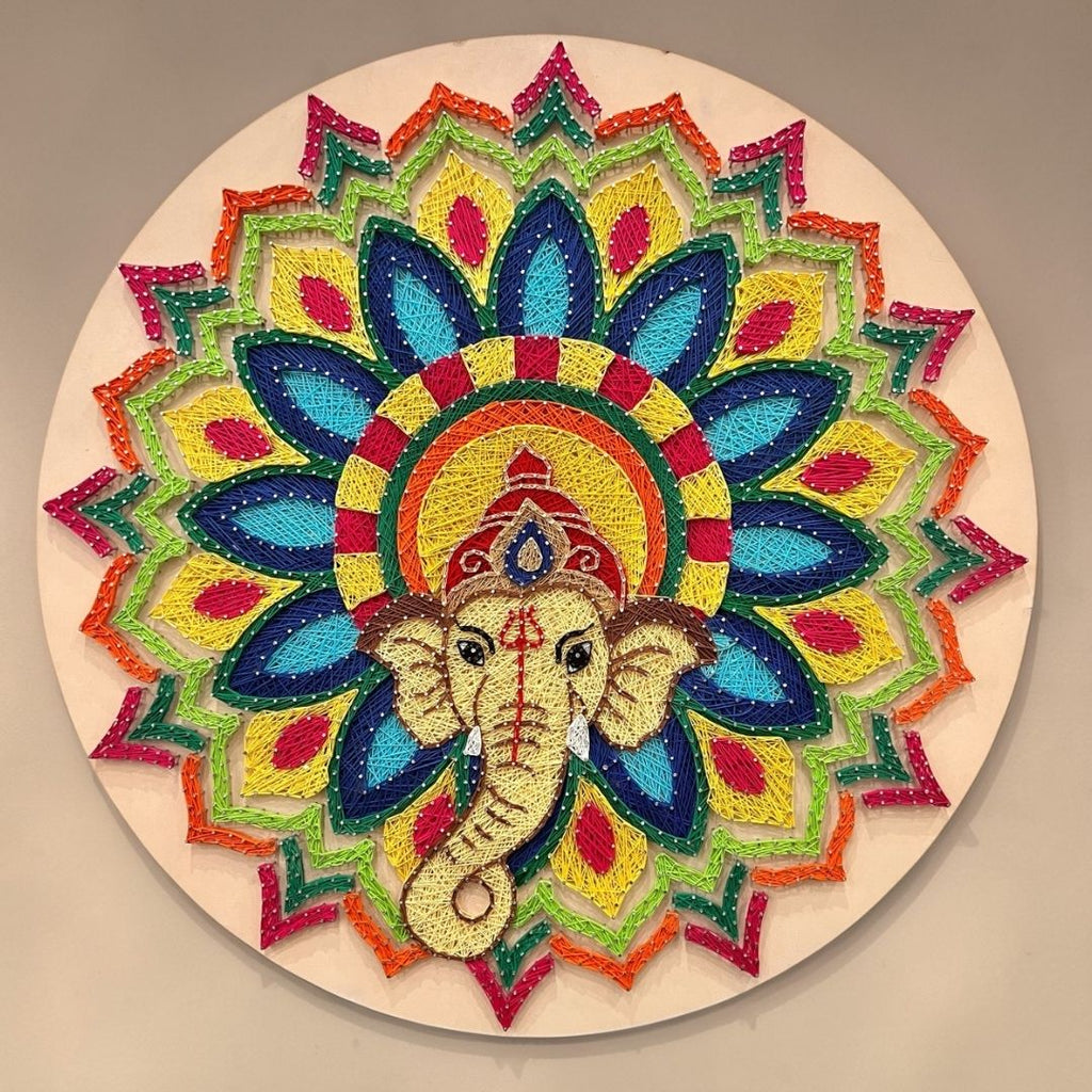 30-Inch Ganesha String Art - Handmade Nail and Thread Wall Art