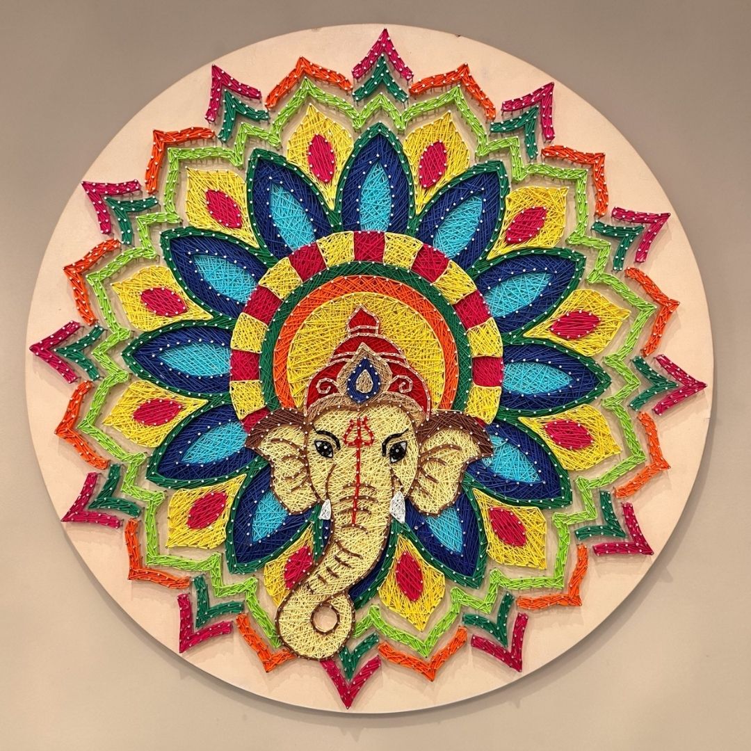 30-Inch Ganesha String Art - Handmade Nail and Thread Wall Art
