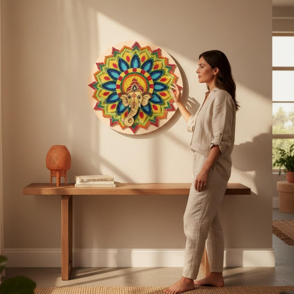 30-Inch Ganesha String Art - Handmade Nail and Thread Wall Art